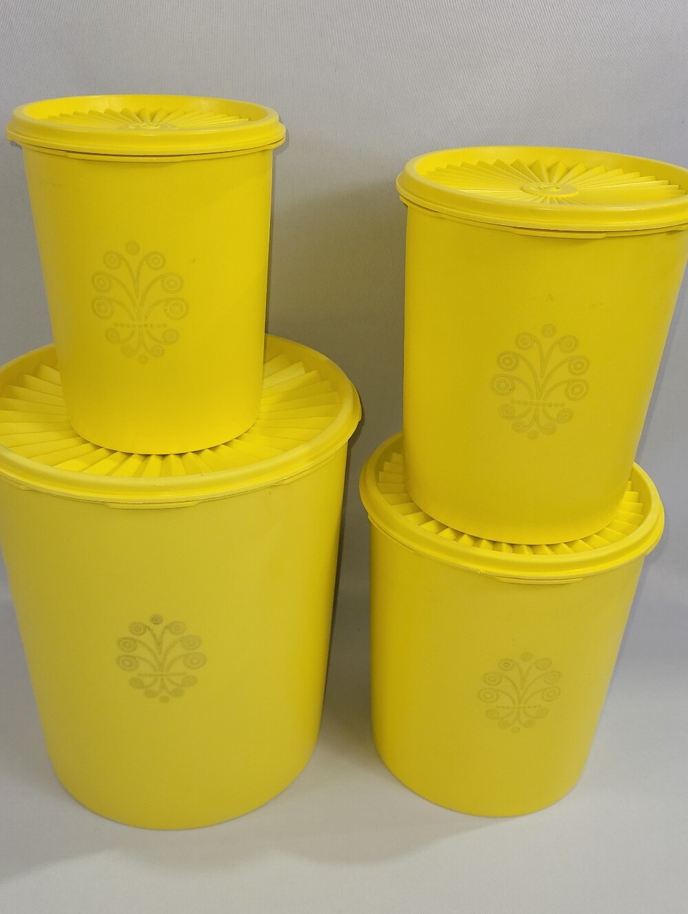 Tupperware Vintage Set 4 Daffodil Yellow Canister Storage Containers w Lids